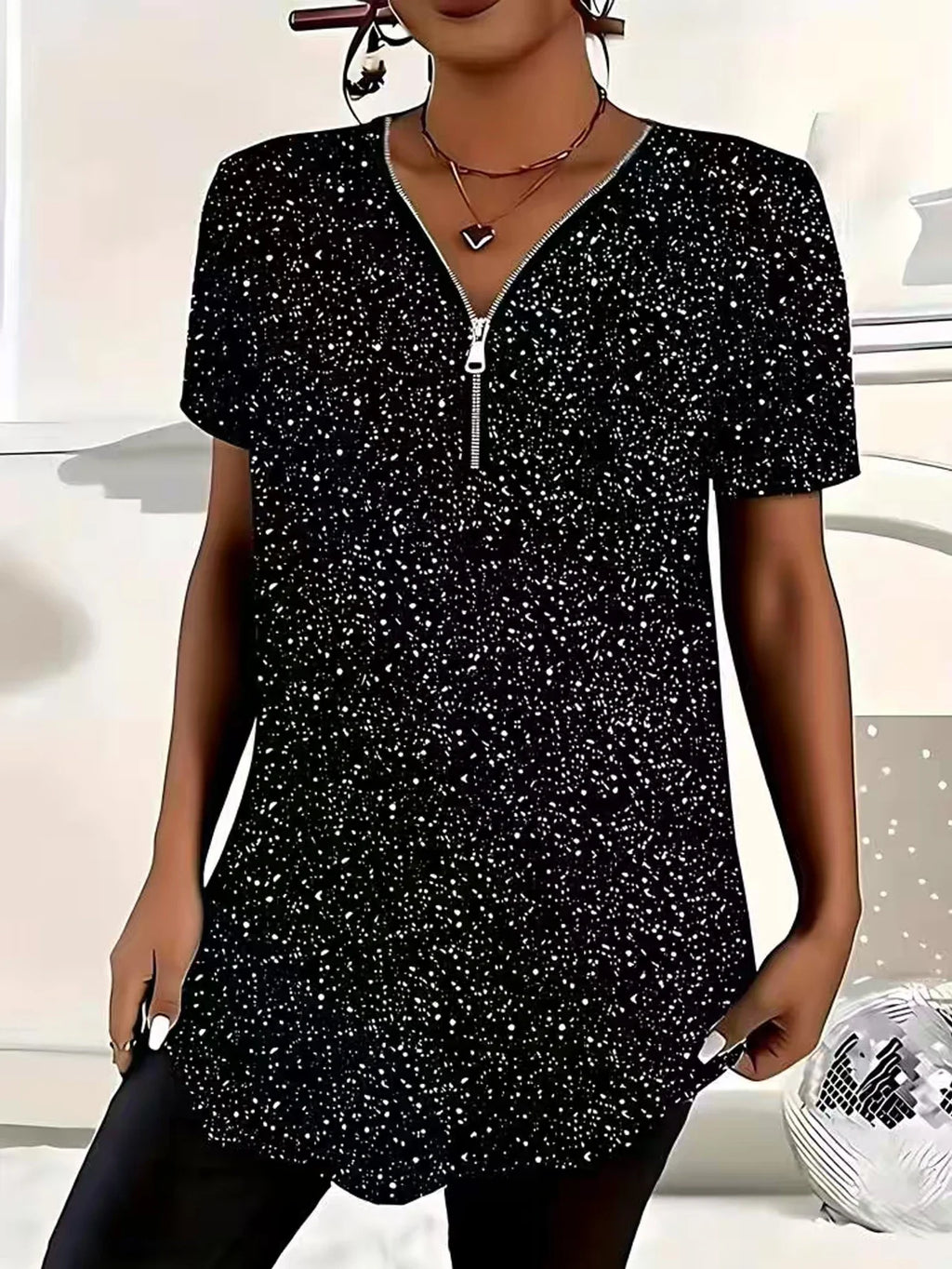 Women's Polka Dot V-Neck T-Shirt