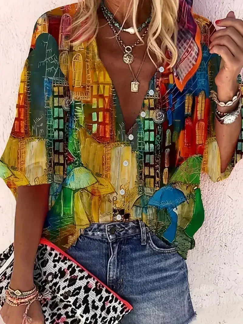 Women's Oil Painting Print Blouse