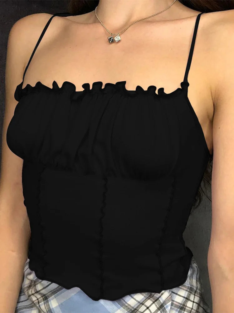Ruffle Strapless Ruched Slim Crop Cami Top