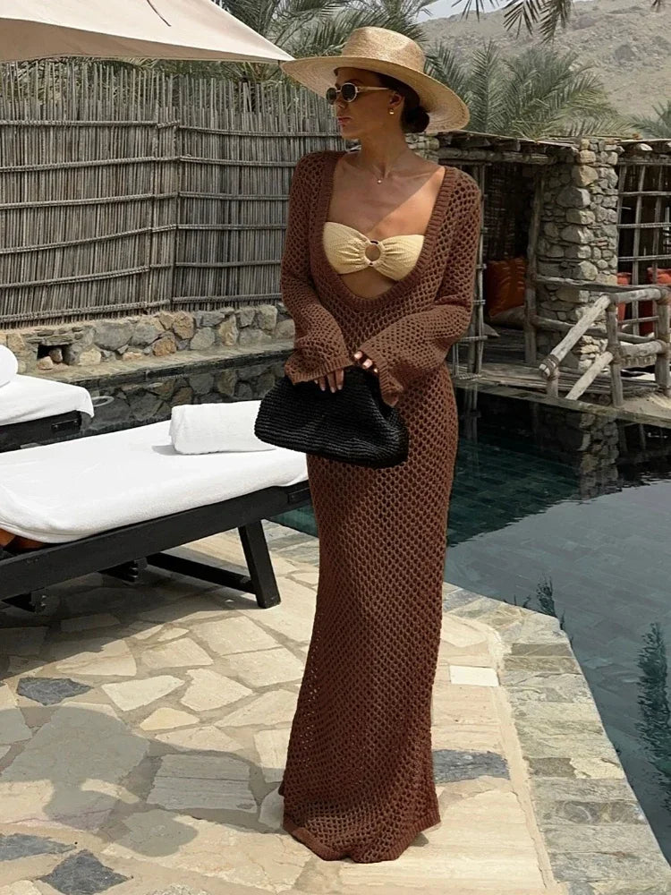 Women Swimwear Feminine Bikinis Cover-ups Holiday Crochet Beach Outfit K21