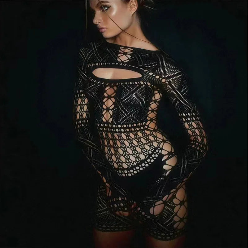 Hollow Out Lace Spaghetti Strap Bodycon Mini Dress