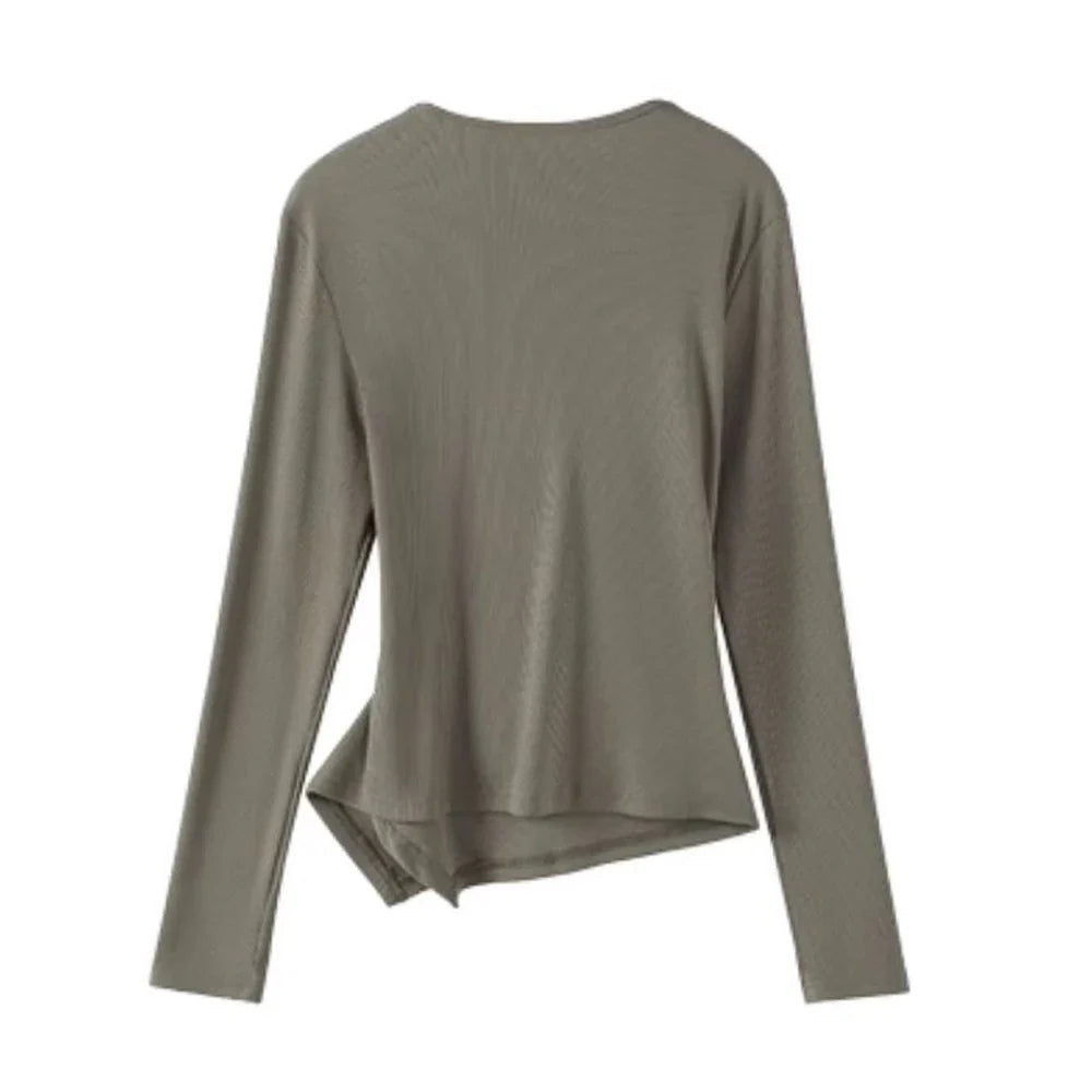 Women's Irregular V-Neck Long-Sleeve T-Shirt