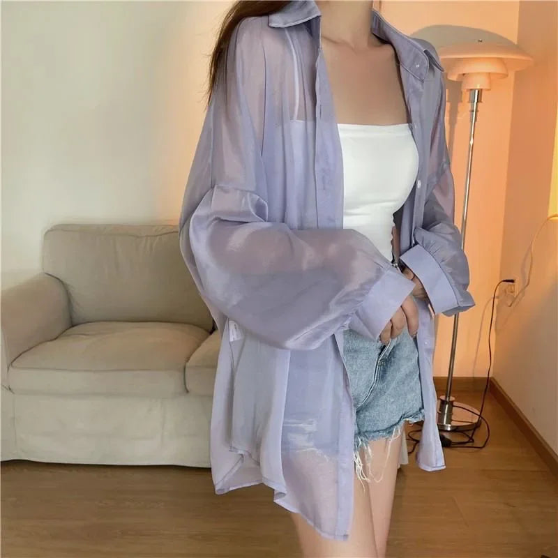 Women's Chiffon Sun Protection Shirt - Sheer Long Sleeve Blouse