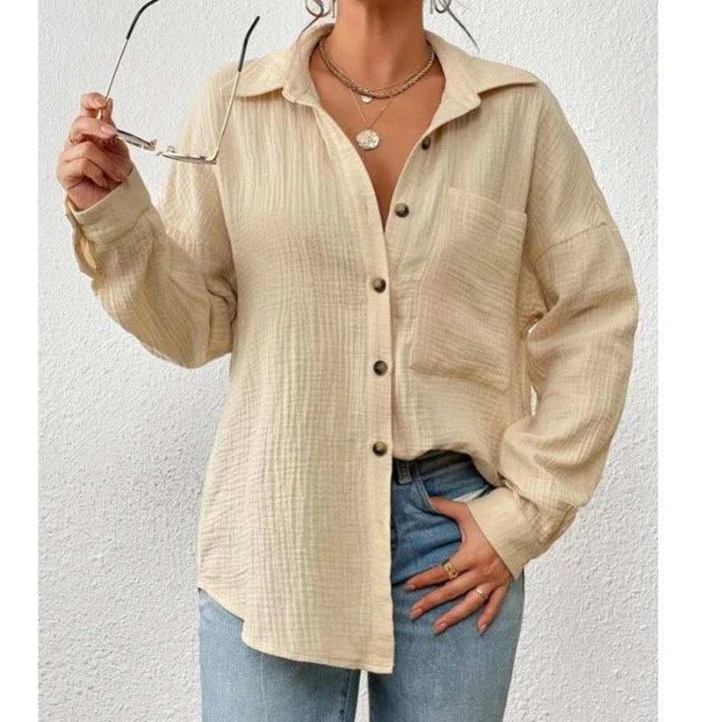 Women's Cotton Linen Oversized Shirt - Loose Casual Button-Up Top