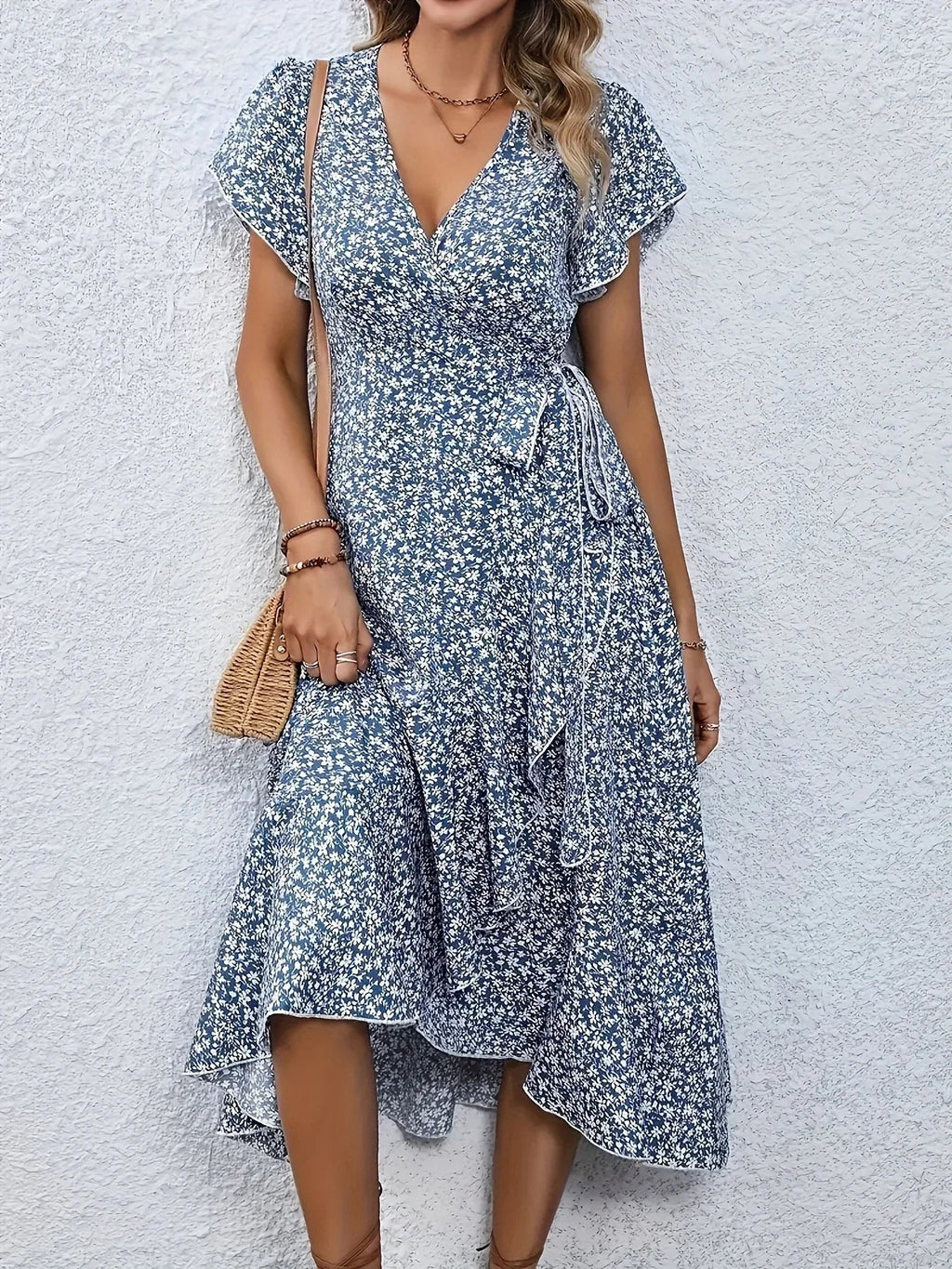 Women's Floral Print V-Neck Long Dress