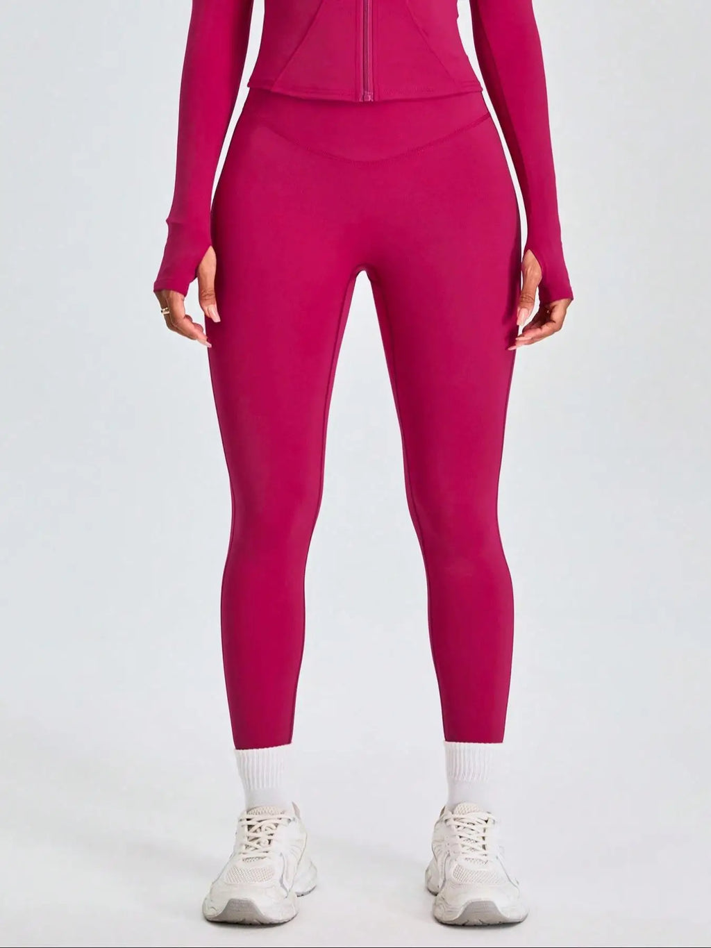 Mock Neck Zip-Up Jacket & High Waist Leggings Set