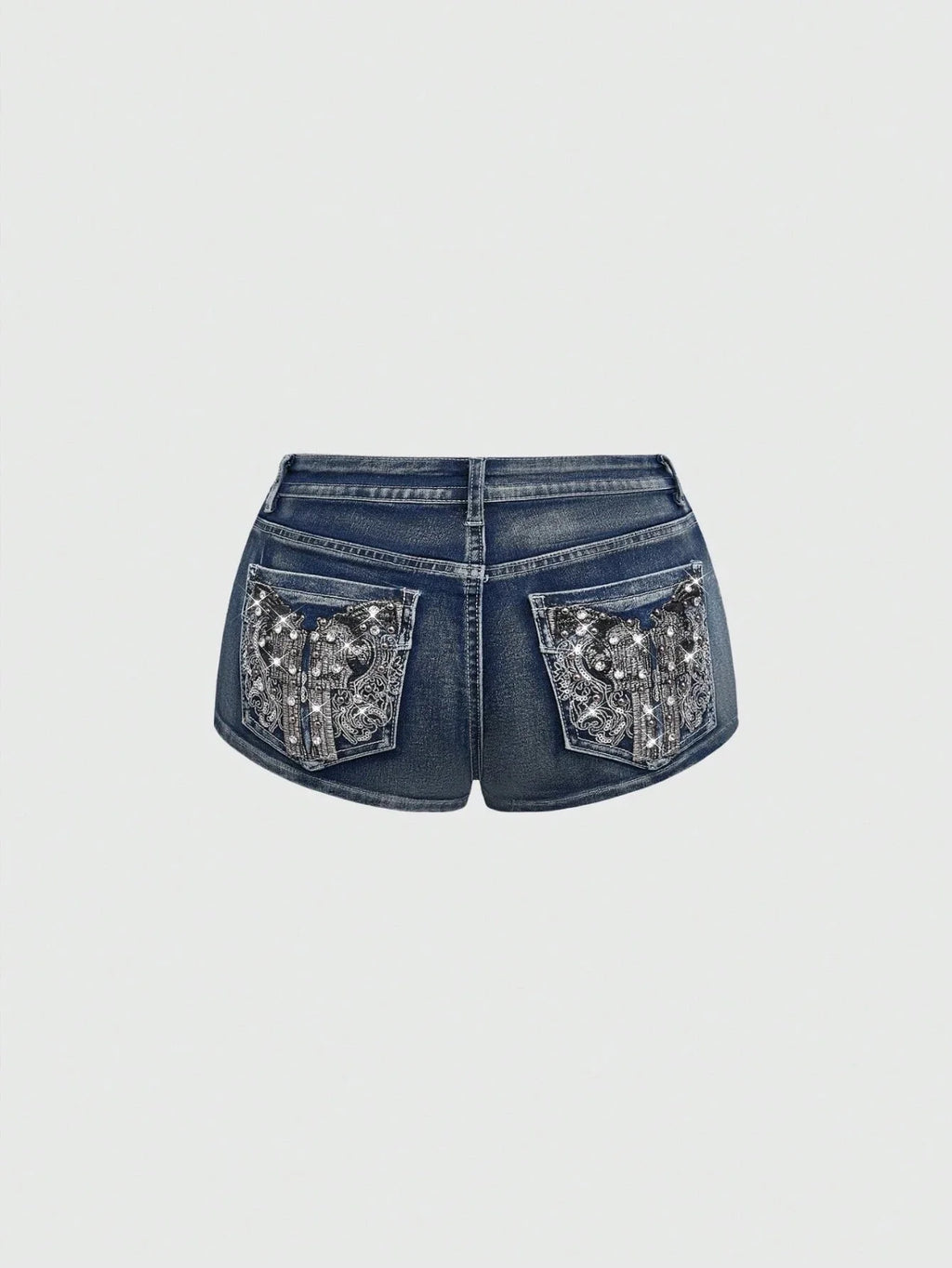 Y2K Embroidered Distressed Denim Shorts