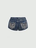 Y2K Embroidered Distressed Denim Shorts