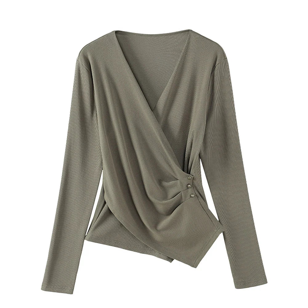 Women's Irregular V-Neck Long-Sleeve T-Shirt