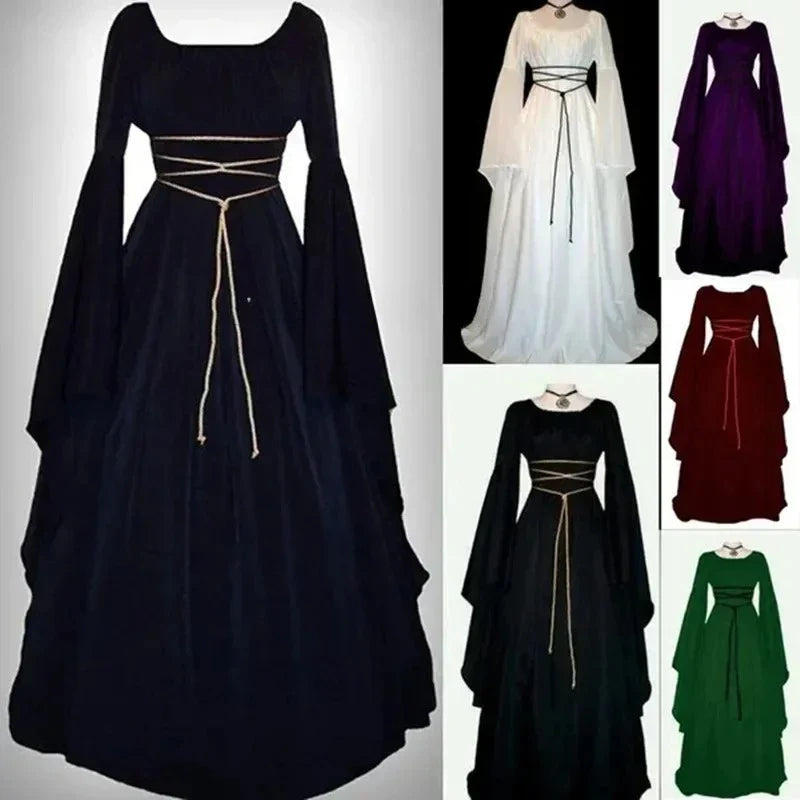 Square Collar Flare Sleeve Witch Maxi Dress