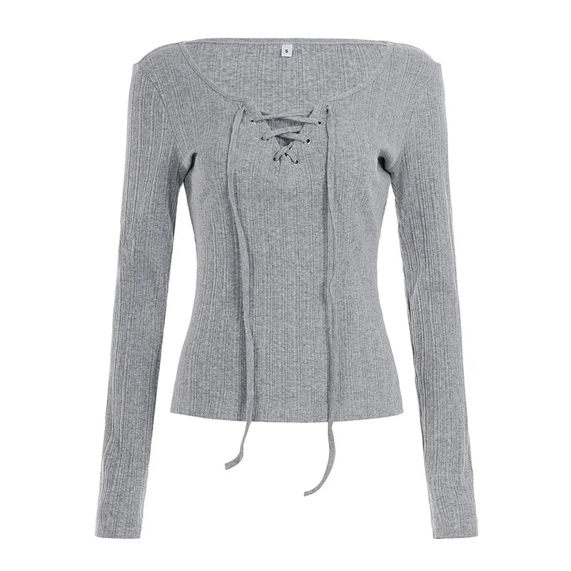 Women's Drawstring Grommet Long-Sleeve Top
