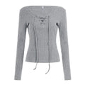 Women's Drawstring Grommet Long-Sleeve Top