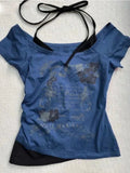 Vintage Y2K Halter Lace-Up Off-Shoulder Tee