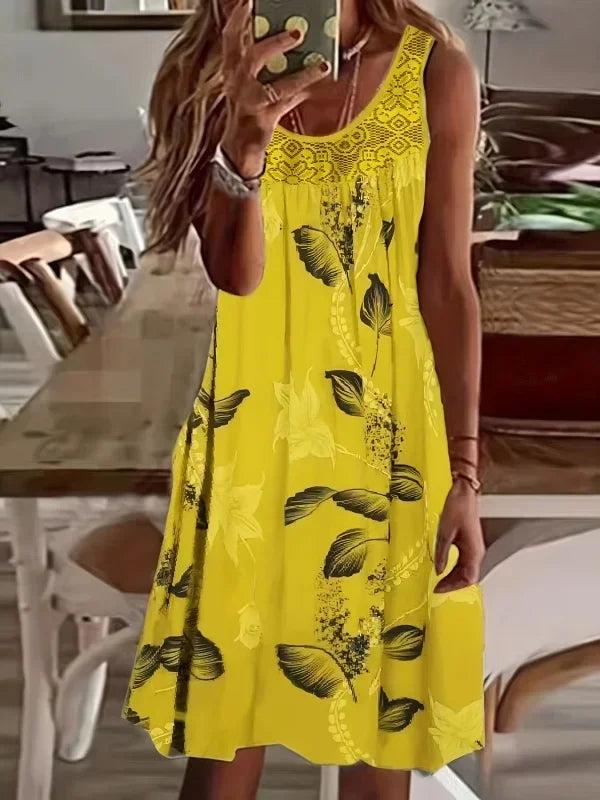 Women's Lace Panel Print Beach Dress