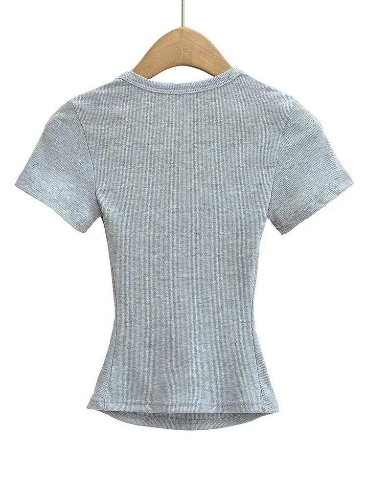 Square Neck Short Sleeve Crop Top