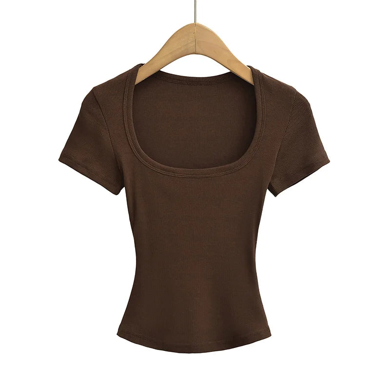 Square Neck Short Sleeve Crop Top