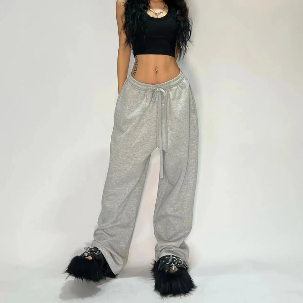 Cargo Pants Wide Leg Mid Waist Drawstring Pockets Loose Fit