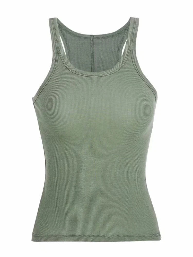 Solid Ribbed Knit Sleeveless Crop Tank Top