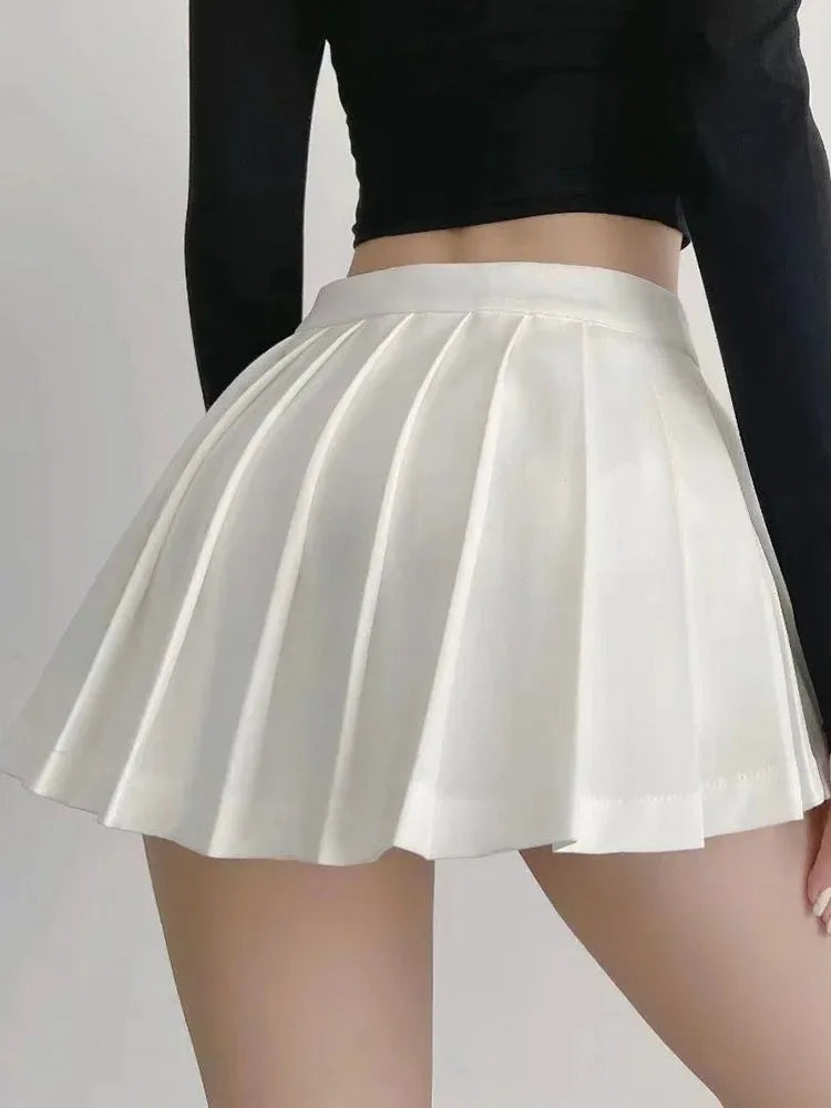 High Waist Pleated Mini Skirt | Korean JK Style Women's Solid Color Skirt