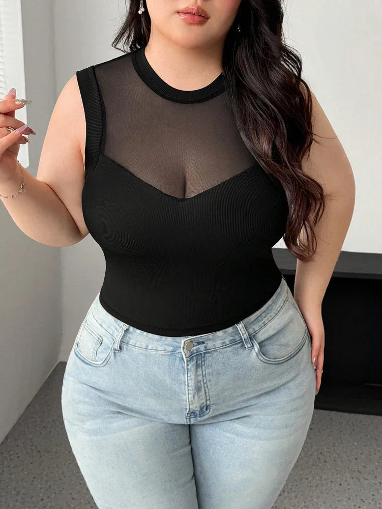 Women's Mesh See-Through Sleeveless Blouse