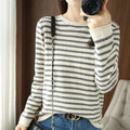 Round Neck Striped Cotton Sweater Long Sleeve Regular Fit Pullover