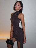 Sexy Turtleneck Ruched Sleeveless Mini Dress | Women's Club Party Dress