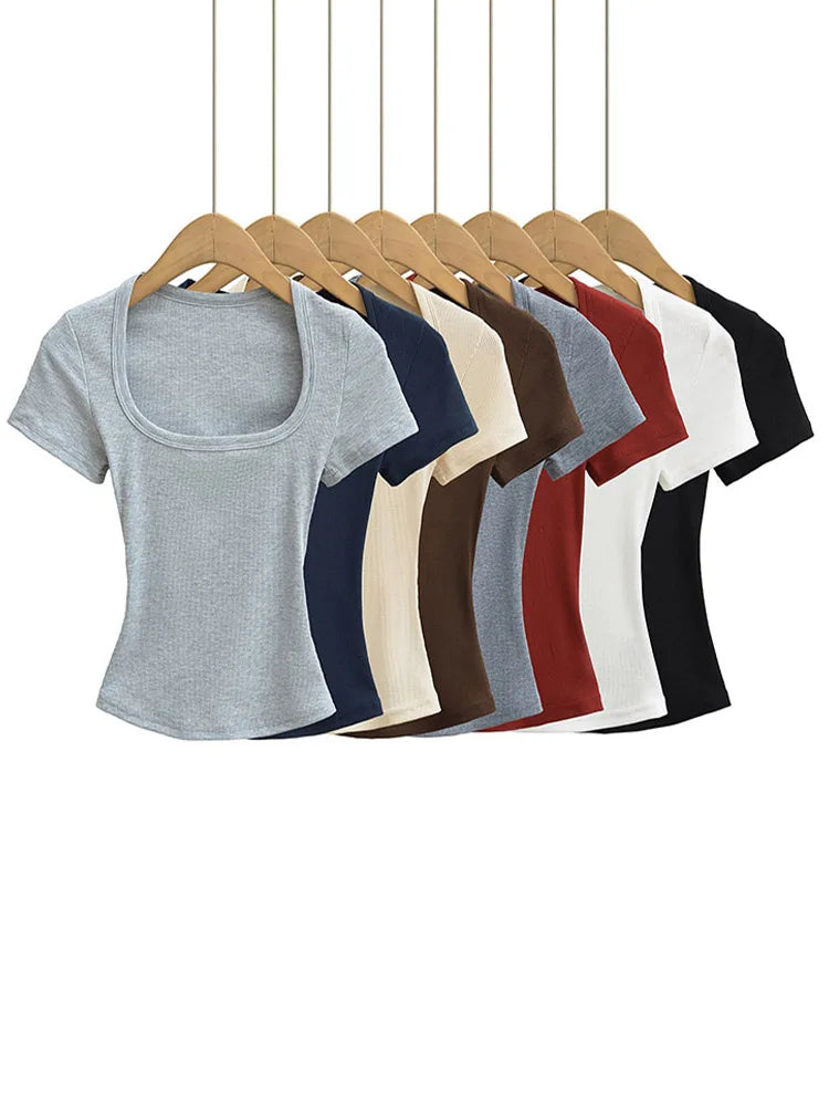 Square Neck Short Sleeve Crop Top