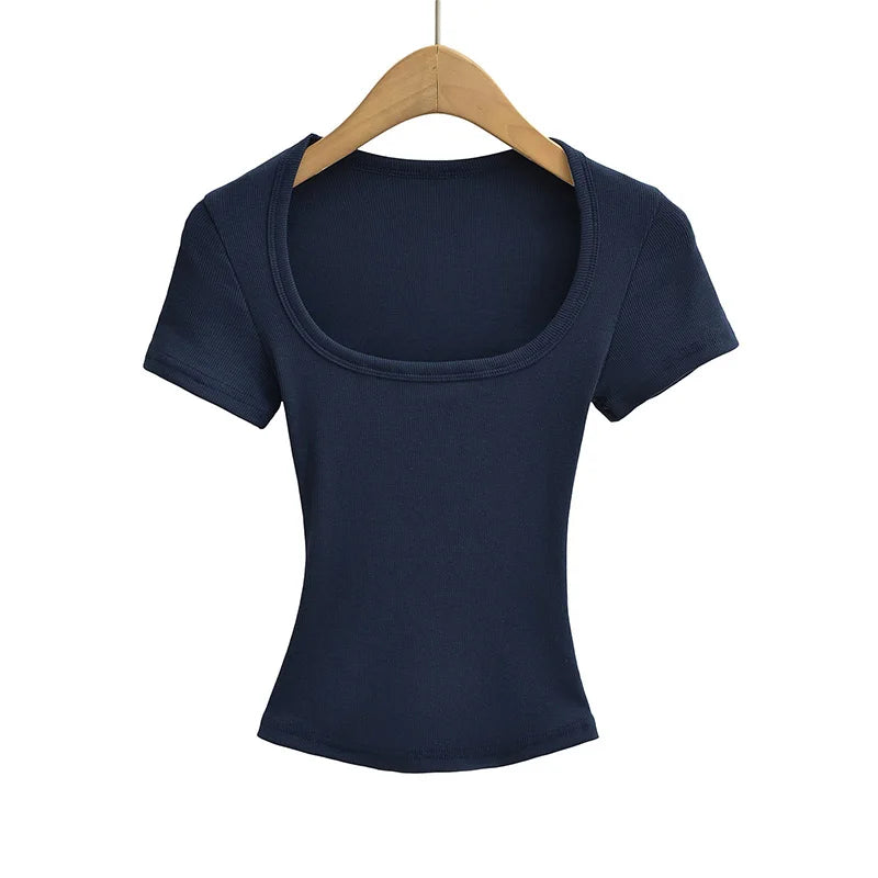 Square Neck Short Sleeve Crop Top