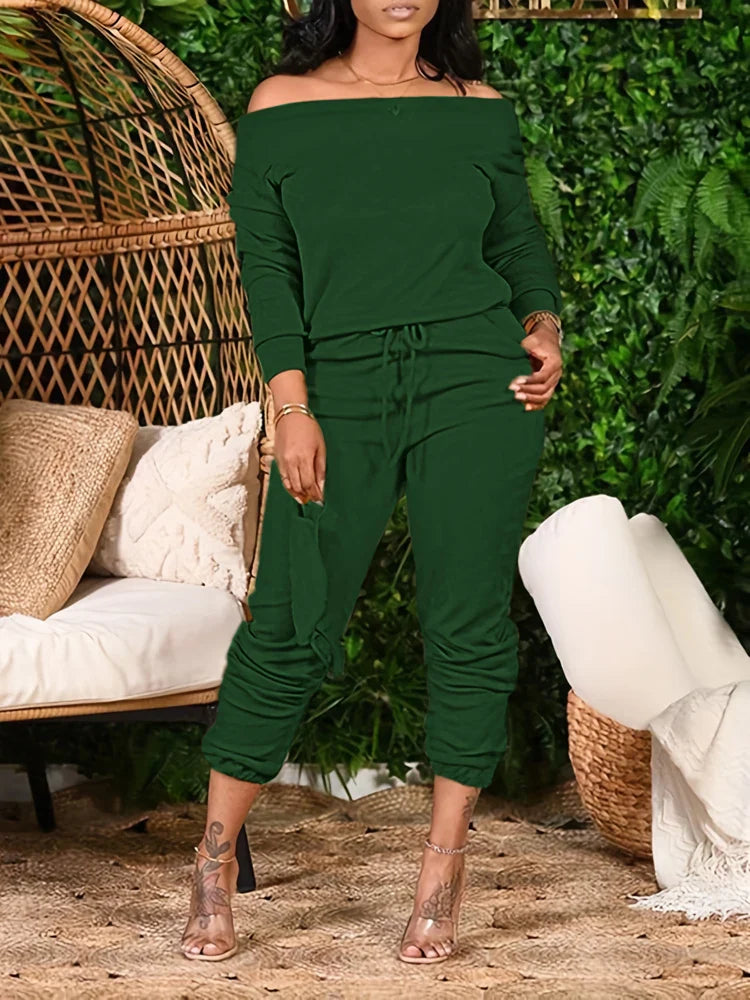 Women's Slant Shoulder Top and Pants Set