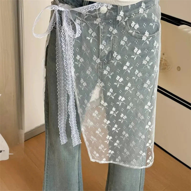 Women's Y2K Lace Layered Wrap Skirt