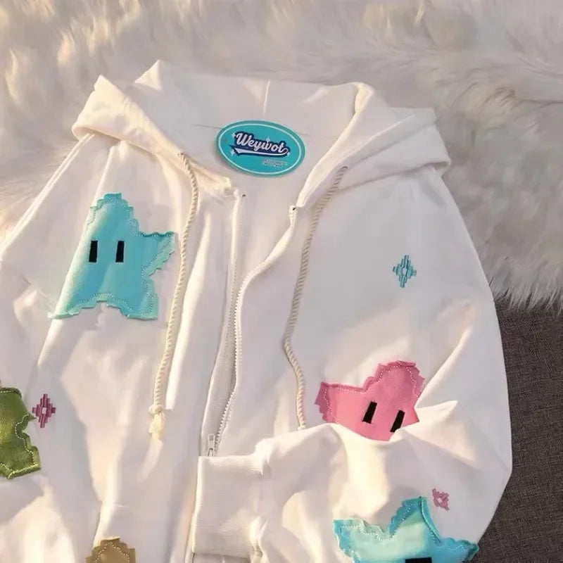 Y2K Oversized Embroidered Zip-Up Hoodie