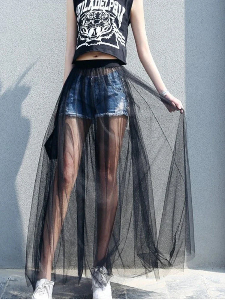 Women's Lace Mesh Transparent Maxi Skirt