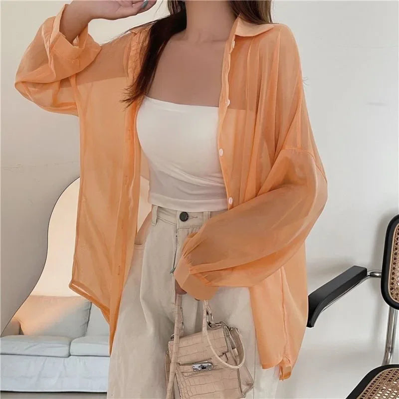 Women's Chiffon Sun Protection Shirt - Sheer Long Sleeve Blouse