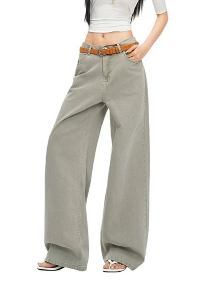 Y2K Vintage Wide Leg Jeans Women High Waist Zipper Pockets Streetwear Denim