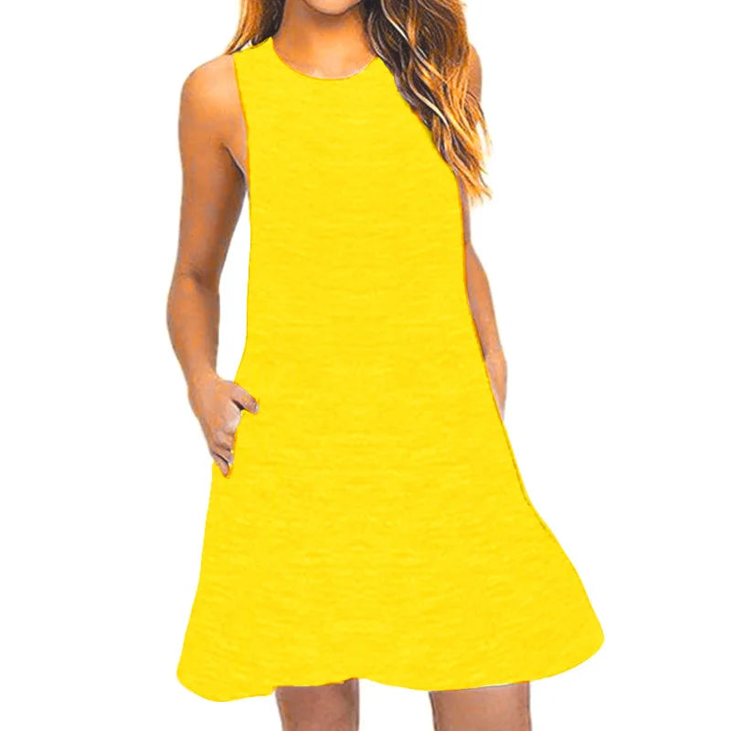 Sleeveless Swing T-Shirt Dress with Pockets