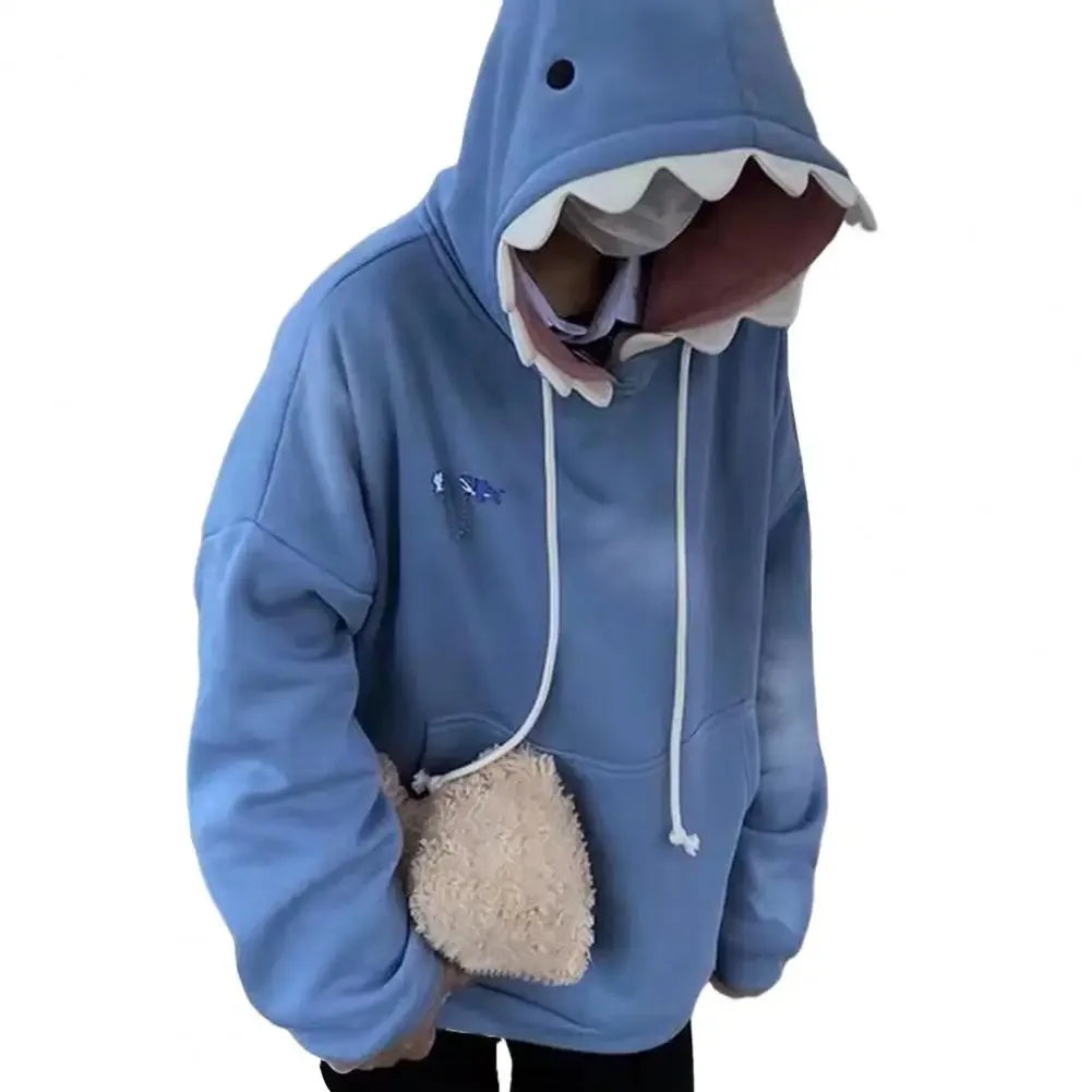 Shark Patchwork Hoodie Oversized Loose Fit Pockets Long Sleeve