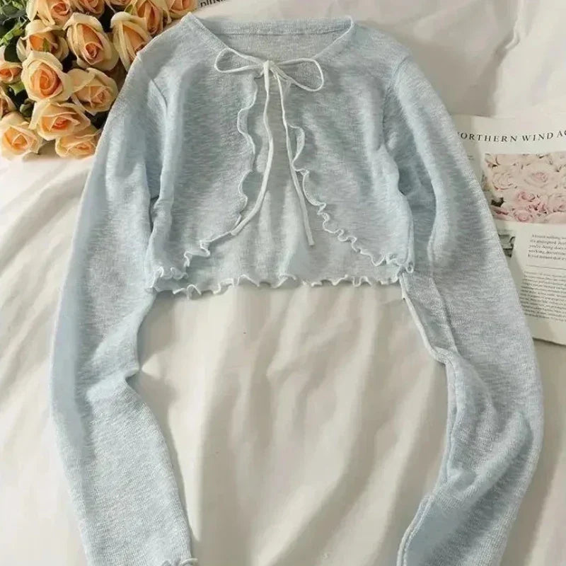 Women's Sunscreen Cardigan - Lightweight Lace-Up Knit Top