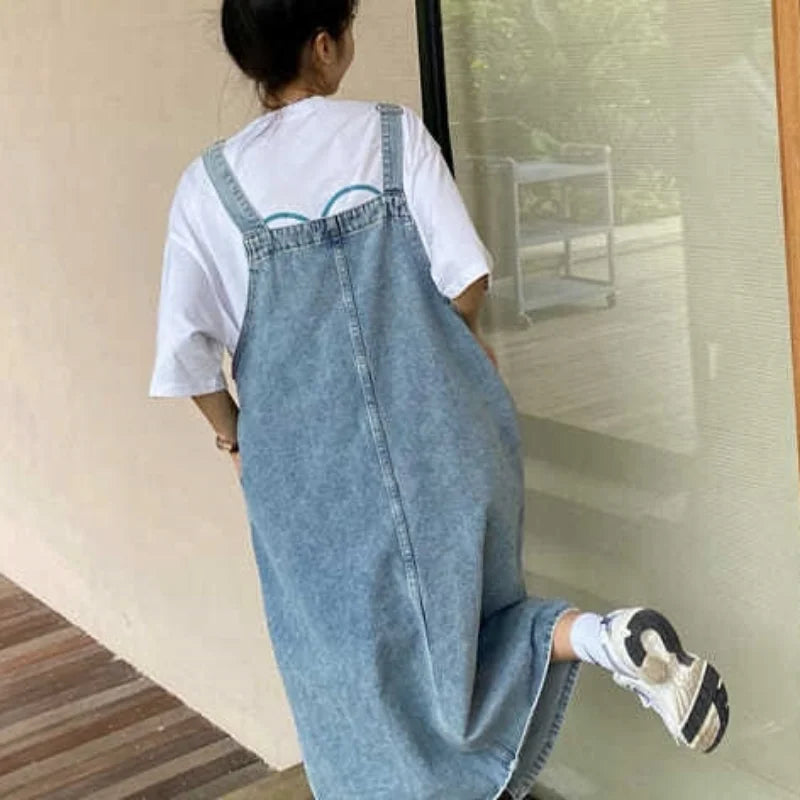 Women's Denim Overall Dress - Sleeveless Casual Slip Dress