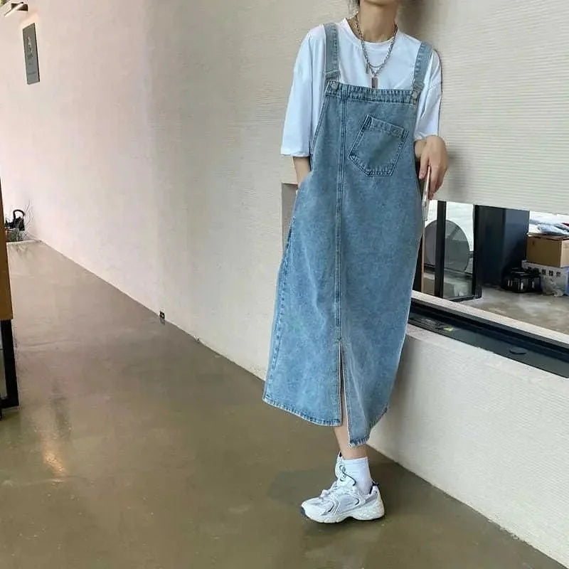 Women's Denim Overall Dress - Sleeveless Casual Slip Dress