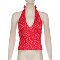 Heart Printed Halter Neck Tank Tops Women Sweet Sleeveless V-Neck Vest Y2k Slim Crop Tops Coquette