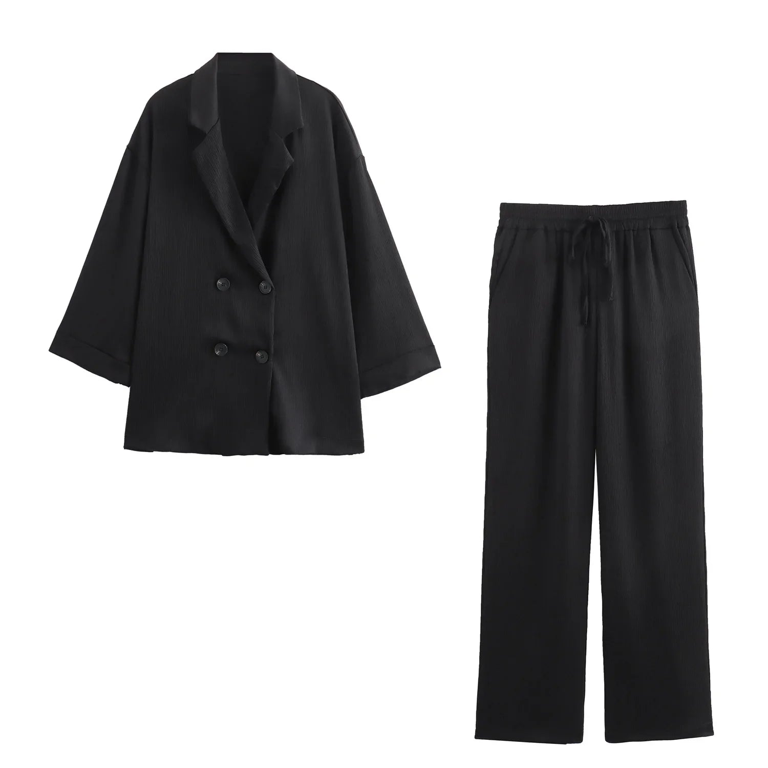 Turn-Down Collar Double-Breasted Blazer & Pants Set