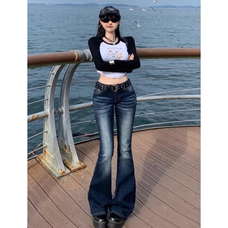 Y2K High Waist Flared Jeans Women Slim Fit Retro Denim Bootcut Pants