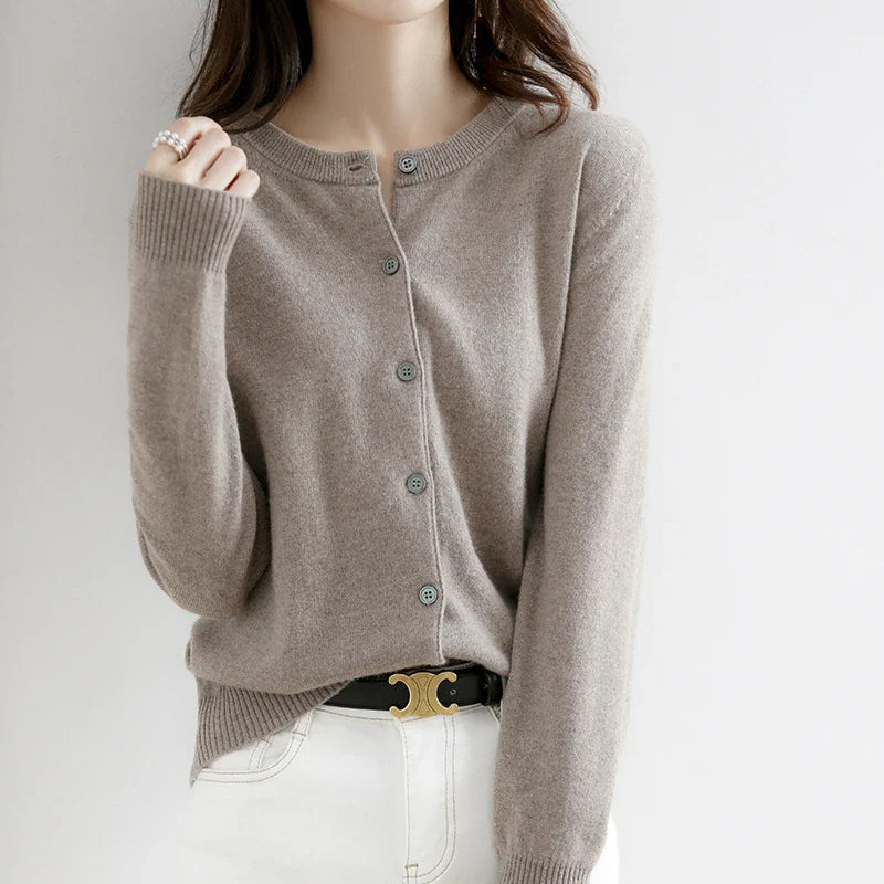 Women's Knitted Cardigan Sweater - O-Neck Button-Up Top