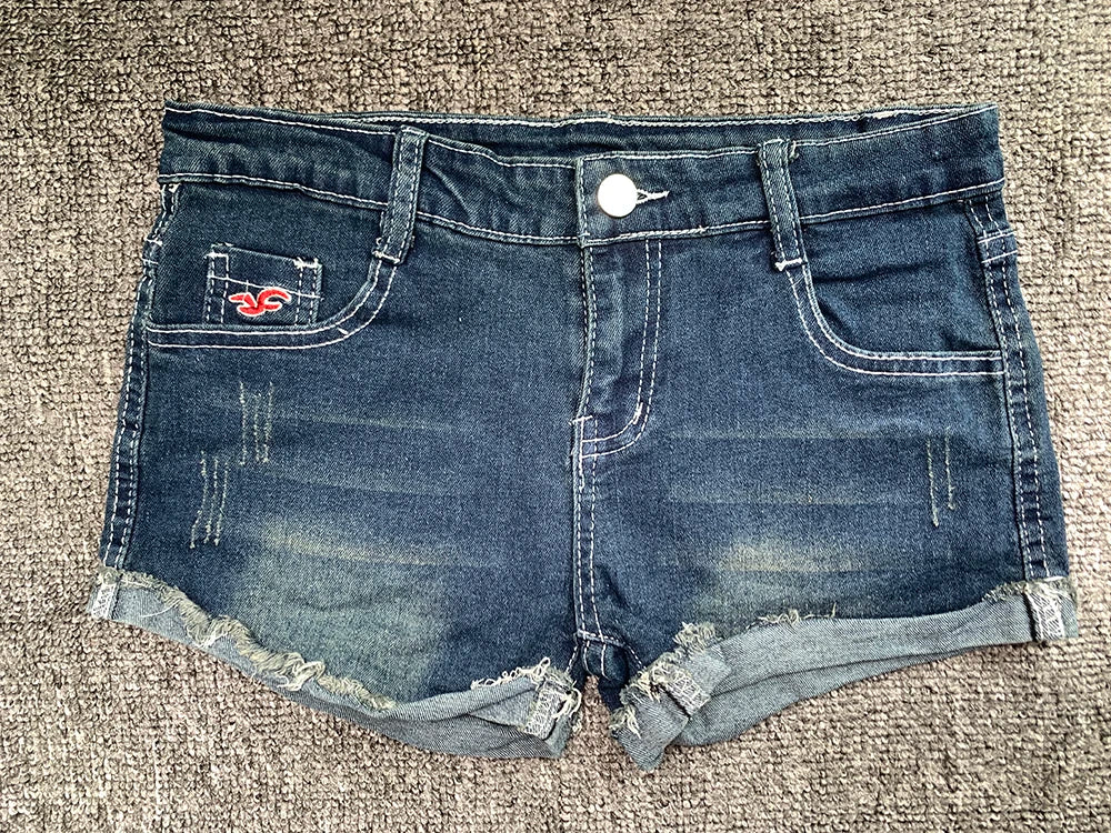 Sexy Low Waist Women Denim Shorts American Lady Y2K Elastic Slim Fit Hot Pants Female Embroidery Wrapping Jeans