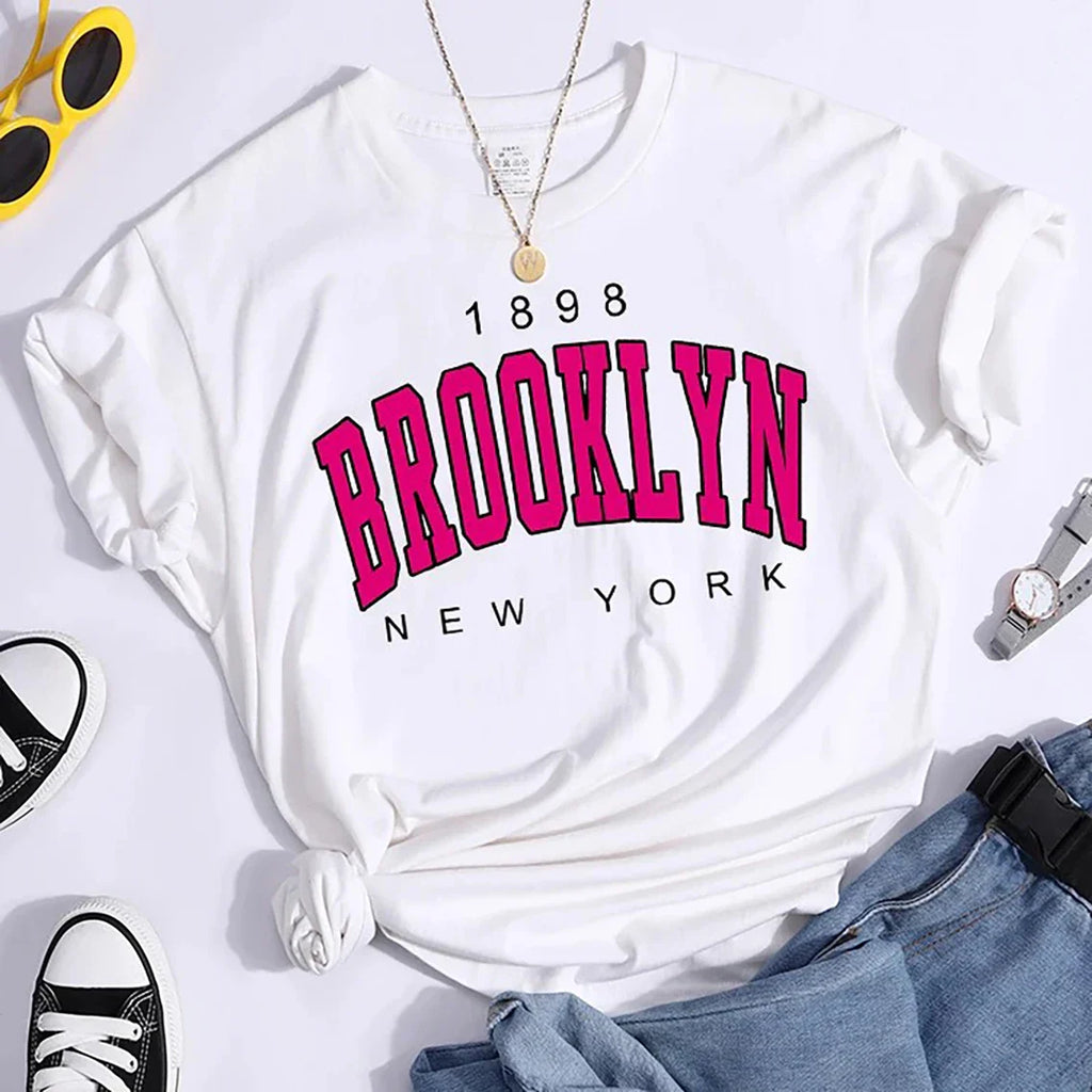 Brooklyn New York Letter Print Y2K Streetwear Tee