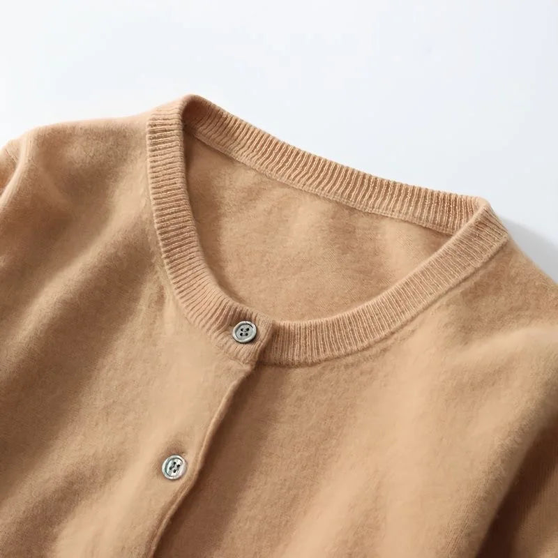Women's Knitted Cardigan Sweater - O-Neck Button-Up Top