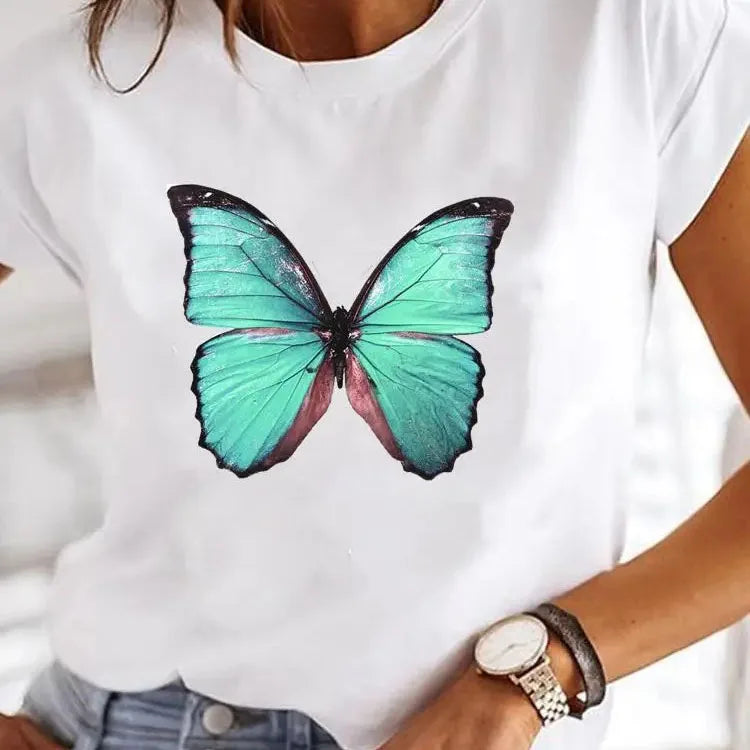 Love Heart Print Y2K Short Sleeve Tee