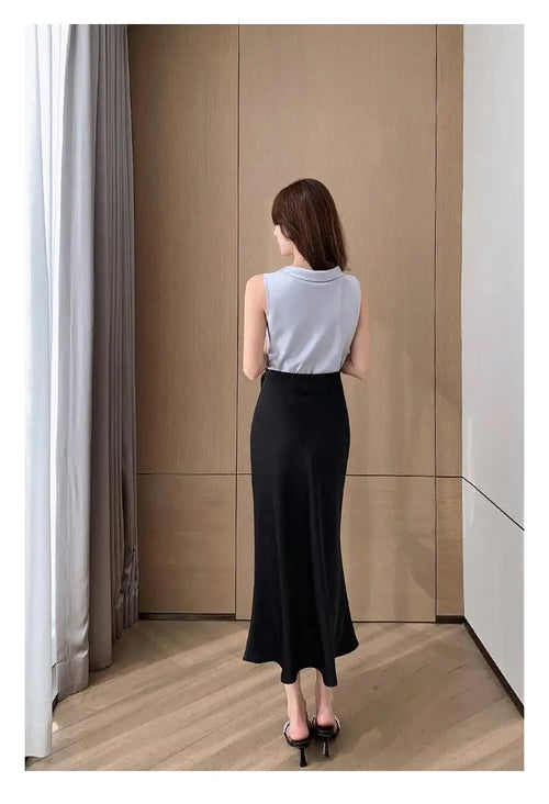 Acetic Satin Fishtail Skirt Woman Korean Fashion Elastic High Waist Skirts for Women Spring/Summer 2024 New Chic Lady Skirts