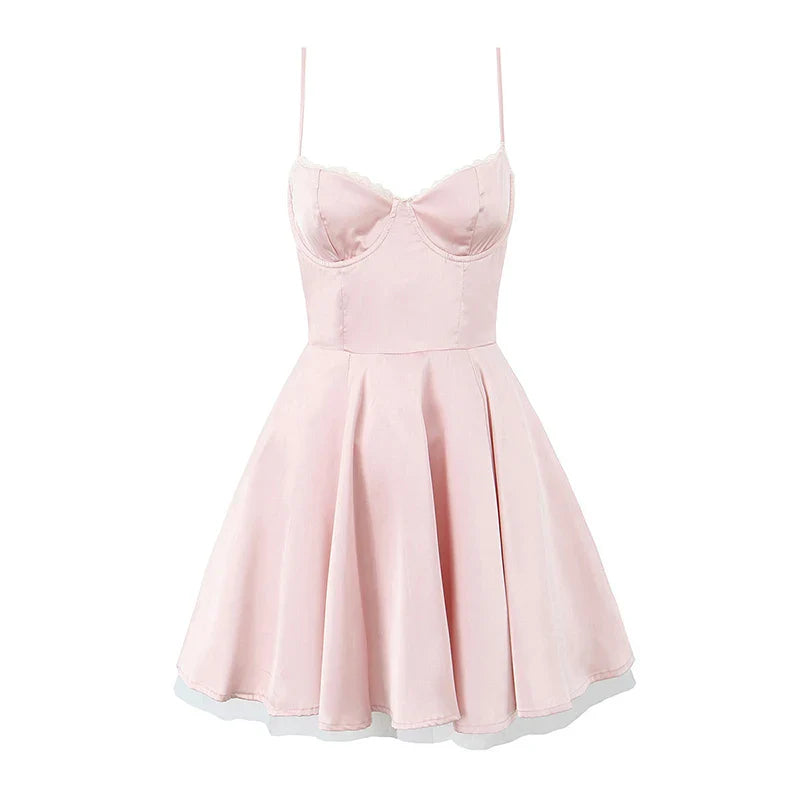 Women Sexy Elegant Sling A-Line Mini Dress Birthday Party Satin Dress
