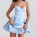 Women Sexy Elegant Sling A-Line Mini Dress Birthday Party Satin Dress